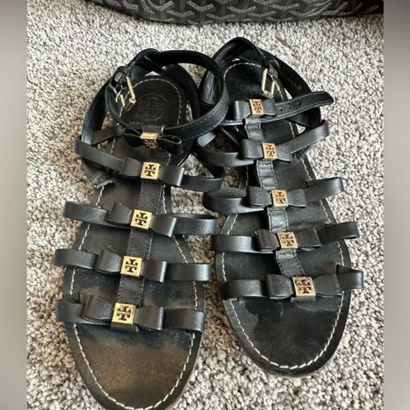 Tory Burch Black Gladiator Sandals with Bows - Picture 4 of 5
